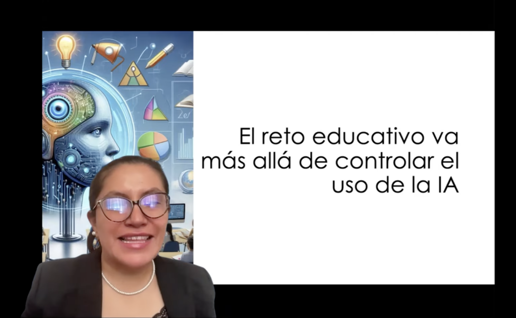 Claudia Camacho-Zúñiga durante el webinar “IA, microcredenciales y cómo vincularlos a las necesidades laborales”, realizado como parte de la serie internacional organizada por el Proyecto Erasmus+ MOCHILA y el Departamento de Educación Médica de la Universidad de Concepción.